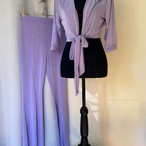 ITZY Women's Long Sleeve Crop Top and High Waist Flare Pants Set